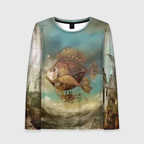 Женский лонгслив 3D с принтом Рыба-дирижабль, вид спереди #2