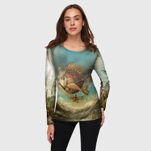 Женский лонгслив 3D с принтом Рыба-дирижабль, фото на моделе #1