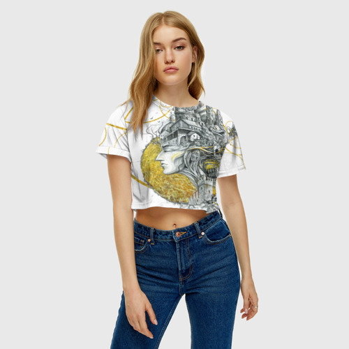 Женская футболка Crop-top 3D Мечты города, цвет 3D печать - фото 3