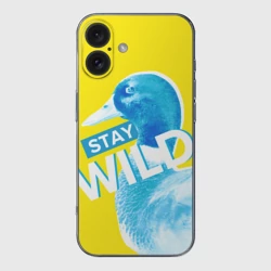 Чехол для iPhone 16 силиконовый с защитой камеры Оставайся диким - селезень