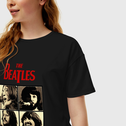 Женская футболка хлопок Oversize The Beatles LET IT BE, цвет черный - фото 3