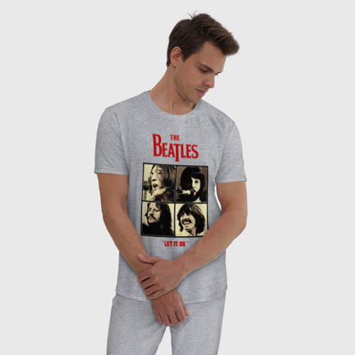 Мужская пижама хлопок The Beatles LET IT BE, цвет меланж - фото 3
