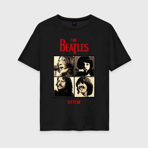 Женская футболка хлопок Oversize The Beatles LET IT BE, цвет черный