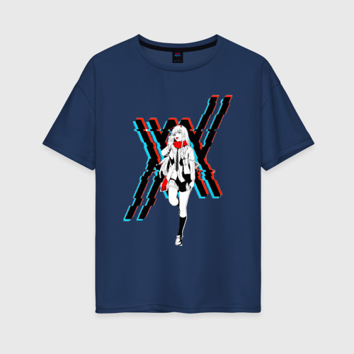 Женская футболка хлопок Oversize Two XX run, цвет темно-синий