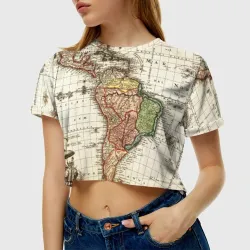 Женская футболка Crop-top 3D Винтажная карта - фото 2