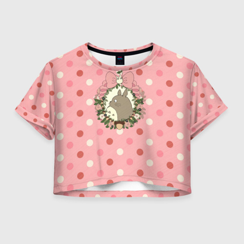 Женская футболка Crop-top 3D Тоторо розовые точки, цвет 3D печать