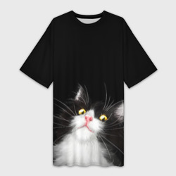 Платье-футболка 3D Кот чёрный с белой мордочкой