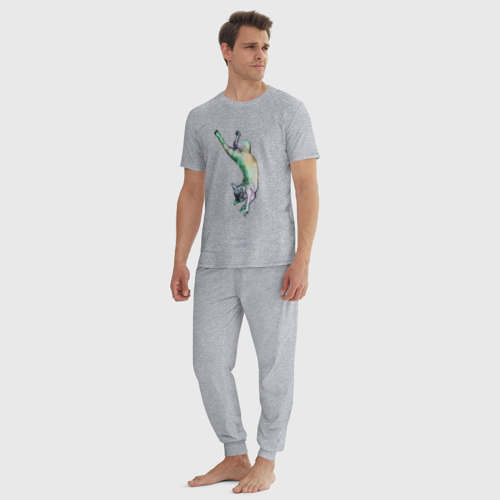 Мужская пижама хлопок с принтом Сонный котик, вид сбоку #3