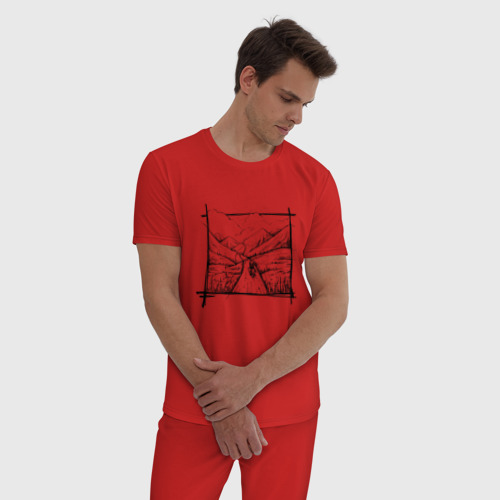 Мужская пижама хлопок Дорога, цвет красный - фото 3