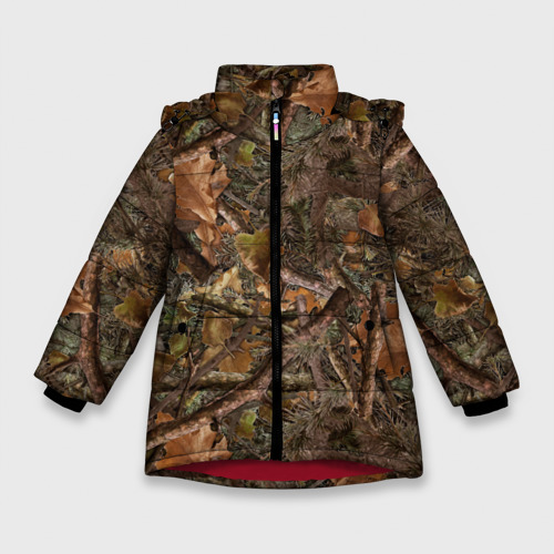 Зимняя куртка для девочек 3D Охотничий камуфляж, цвет красный