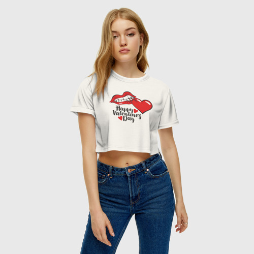 Женская футболка Crop-top 3D Happy Valentine's Day, цвет 3D печать - фото 3