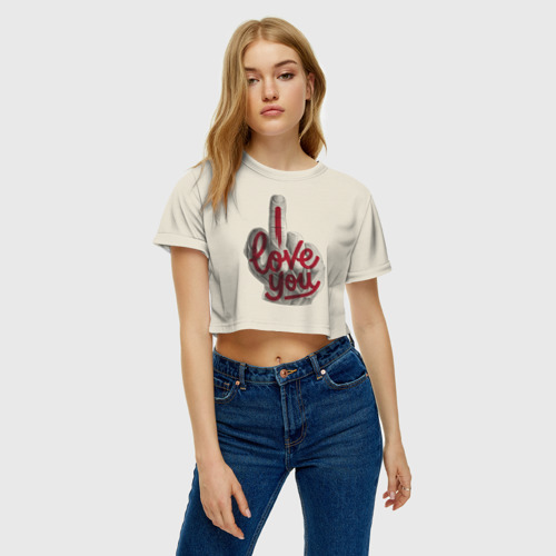 Женская футболка Crop-top 3D I love you, цвет 3D печать - фото 3