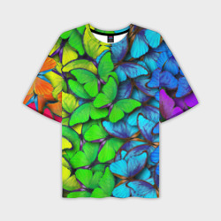 Мужская футболка oversize 3D Радужные    бабочки