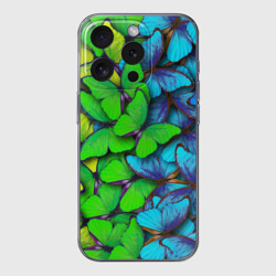 Чехол для iPhone 15 Pro силиконовый с защитой камеры Радужные    бабочки