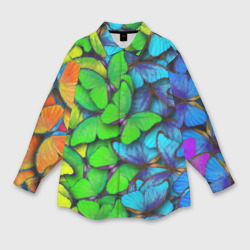 Женская рубашка oversize 3D Радужные    бабочки