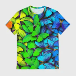 Мужская футболка 3D Радужные бабочки