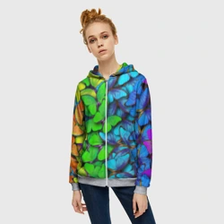 Женская толстовка 3D на молнии Радужные    бабочки - фото 2