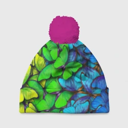 Шапка 3D c помпоном Радужные    бабочки