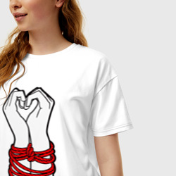 Женская футболка хлопок Oversize руки в виде сердца  - фото 2