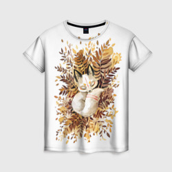 Лисичка спит в листьях – Женская футболка 3D с принтом купить со скидкой в -26%