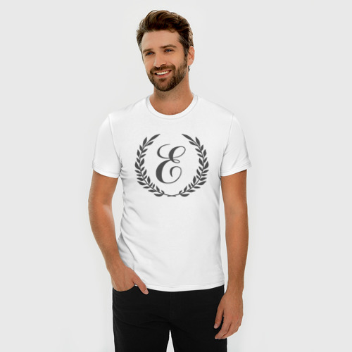 Мужская футболка хлопок Slim Монограмма с буквой Е, цвет белый - фото 3