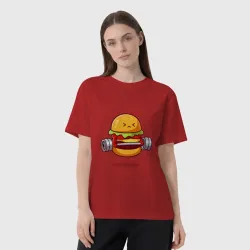 Женская футболка хлопок Oversize Бургер на спорте - фото 2