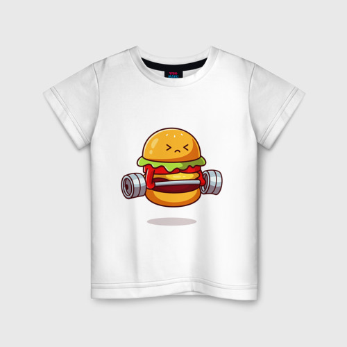 Детская футболка хлопок Бургер на спорте, цвет белый