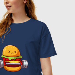 Женская футболка хлопок Oversize Бургер на спорте - фото 2