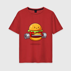 Женская футболка хлопок Oversize Бургер на спорте