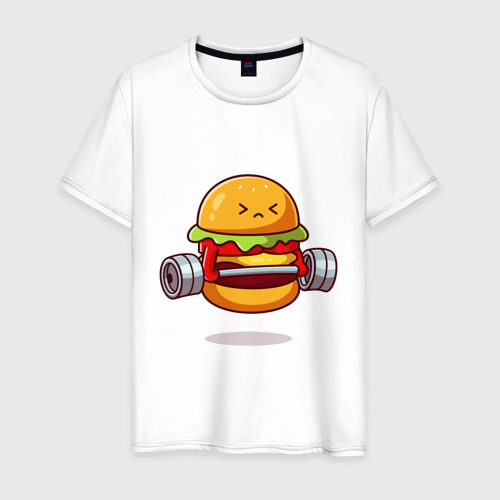 Мужская футболка из хлопка с принтом Бургер на спорте, вид спереди №1