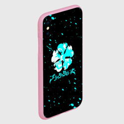 Чехол для iPhone XS Max матовый Логотип черный клевер с голубыми брызгами - фото 2