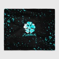 Плед 3D Логотип черный клевер с голубыми брызгами