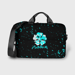Сумка для ноутбука 3D Логотип черный клевер с голубыми брызгами