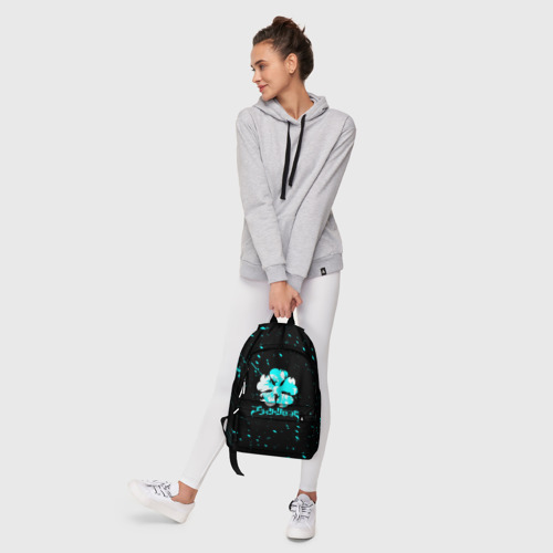 Рюкзак 3D Логотип черный клевер с голубыми брызгами - фото 7