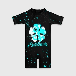 Детский купальный костюм 3D Логотип черный клевер с голубыми брызгами