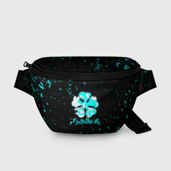 Поясная сумка 3D Логотип черный клевер с голубыми брызгами