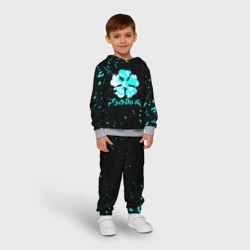 Детский костюм с толстовкой 3D Логотип черный клевер с голубыми брызгами - фото 2