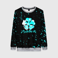 Женский свитшот 3D Логотип черный клевер с голубыми брызгами