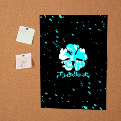 Постер Логотип черный клевер с голубыми брызгами - фото 2