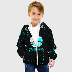Детская куртка 3D Логотип черный клевер с голубыми брызгами - фото 2