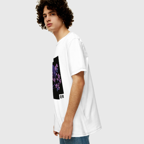 Мужская футболка хлопок Oversize Vaporwave цветущая сакура на фоне луны, цвет белый - фото 5