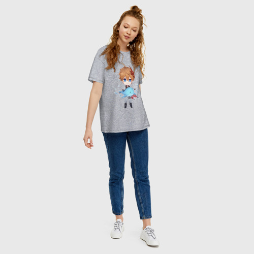 Женская футболка хлопок Oversize с принтом Чиби Тарталья, вид сбоку #3