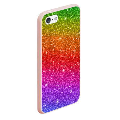 Чехол для iPhone 5/5S матовый Блестки радуги, цвет светло-розовый - фото 3