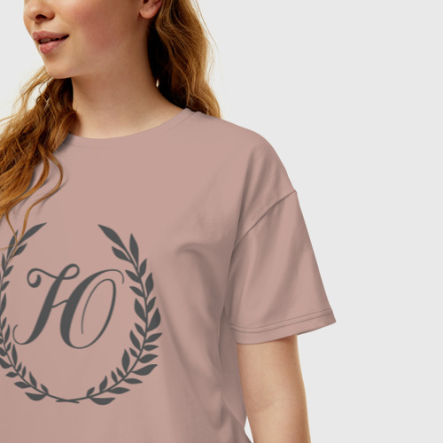 Женская футболка хлопок Oversize Монограмма с буквой Ю, цвет пыльно-розовый - фото 3
