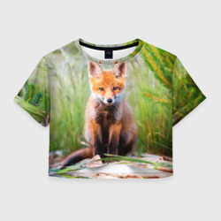 Женская футболка Crop-top 3D Лисичка    в лесу