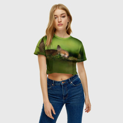 Женская футболка Crop-top 3D Сонный лисенок - фото 2