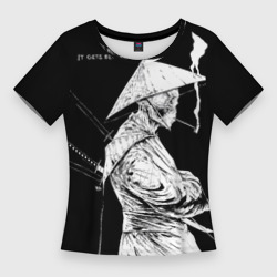 Женская футболка 3D Slim Самурай скелет с трубкой