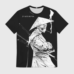 Мужская футболка 3D Самурай скелет с трубкой