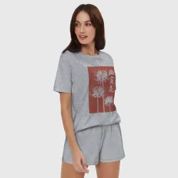 Женская пижама с шортиками хлопок Призрачный цветок - фото 2