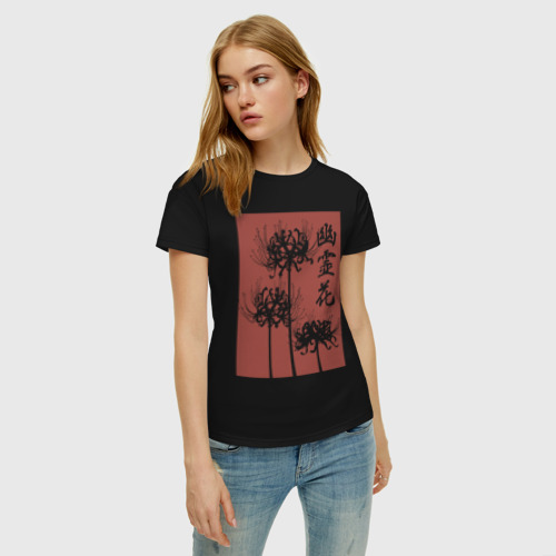 Женская футболка хлопок Призрачный цветок, цвет черный - фото 3